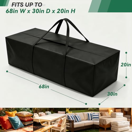 Black Patio Cushion Bag,600D Heavy Duty and Waterproof - Image 4