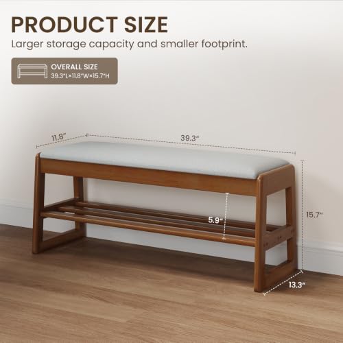 Solid Wood Shoe Rack Bench Entryway 2‑Tier with Hidden - Image 3