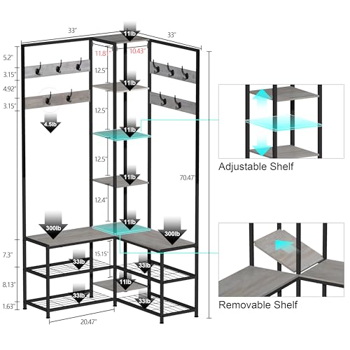 GiftGo Corner Hall Tree with Shoe Rack Storage Bench - Image 4