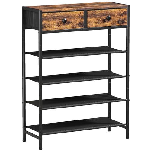 5 Tier Shoe Rack with 2 Drawers, Rustic Brown - Image 2