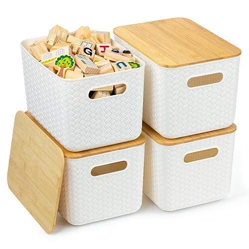 Ohmlove 4 Pack Storage Bins with Bamboo Lids,Stackable Box - Image 2