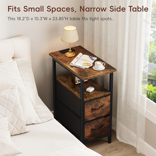 Vagusicc Nightstand with Charging Station and LED Lights, Narrow - Image 6