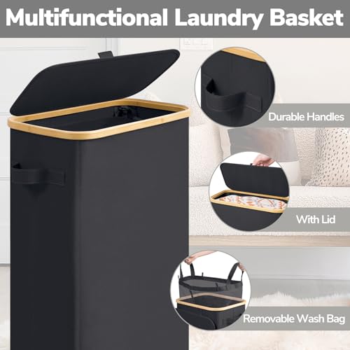 Goodpick 75L Rolling Laundry Basket with Wheels and Lid, Black - Image 6