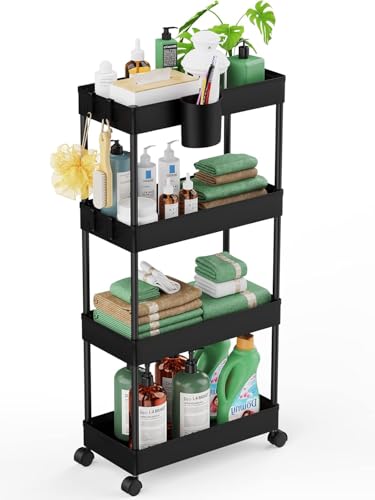 LEHOM Slim Rolling Storage Cart - 4 Tiers Bathroom Organizer - Image 2