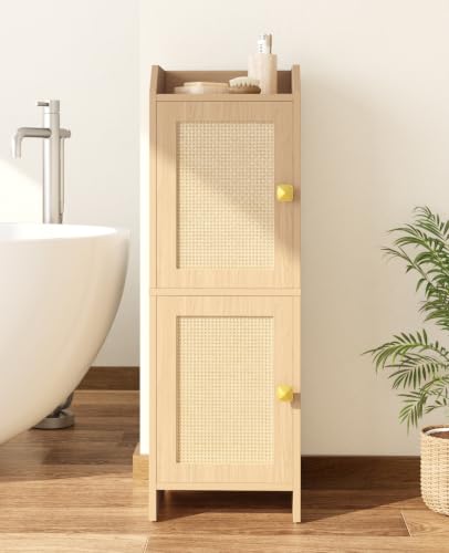 Rattan Narrow Bathroom Storage Cabinet, 7.9''D x 9.8''W x 29.5''H - Image 2