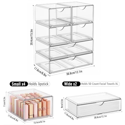 6 Pack Acrylic Stackable Storage Drawers & Boxes, Plastic - Image 4