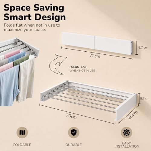 Wall Mounted Clothes Drying Rack Collapsible, Pure - Image 4