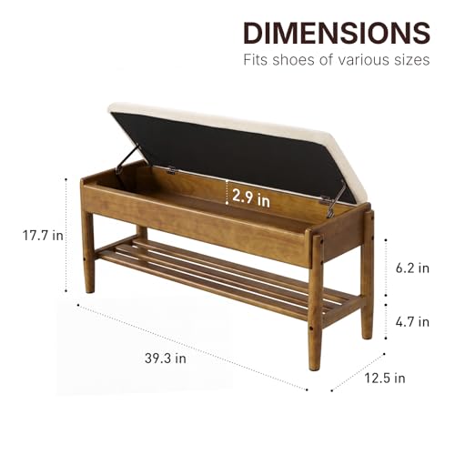 2 Tier Shoe Rack Bench with Flip-Top Storage,39.3" Solid - Image 3