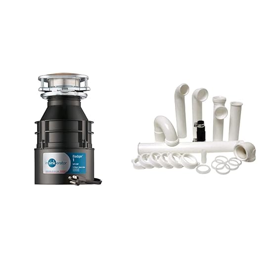 InSinkErator Garbage Disposal with Cord, Badger 1, 1/3 HP Continuous Feed & PF WaterWorks PF0989 Garbage Disposal Installation Kit, White