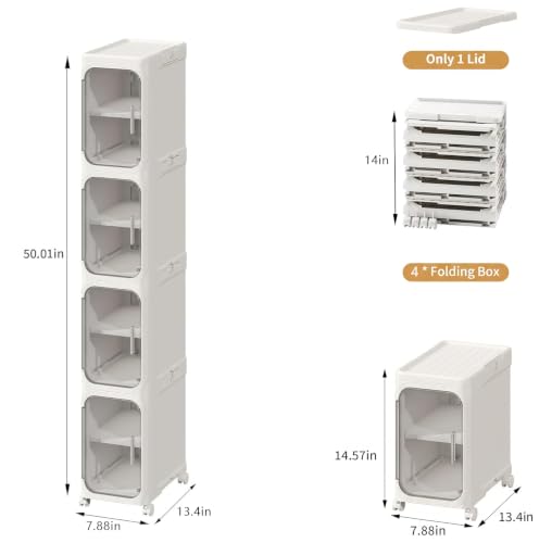 Narrow Slim Bathroom Storage Cabinet with Wheels, 4-Tier White - Image 3