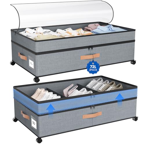 Storage Box,Under Bed Storage with Wheels 72L XXL Under the Bed - Image 2