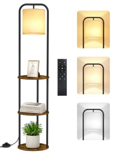 Floor Lamp with Shelves & Remote, Dimmable Standing Lamp - Image 2