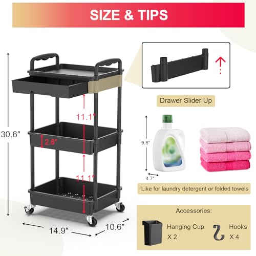 Goovilla 3 Tier Rolling Utility Cart Organizer - Image 5