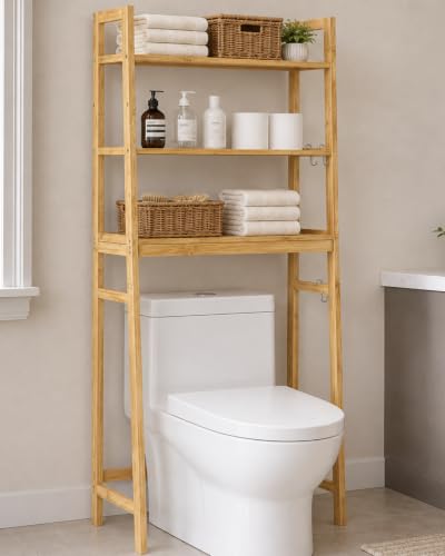 Over The Toilet Storage,Space Saving 3 Tier Bamboo | Home Organization - Image 2