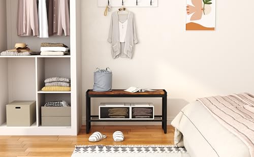 HOMEFORT Shoe Bench, Modern Industrial Shoe Storage Bench - Image 3
