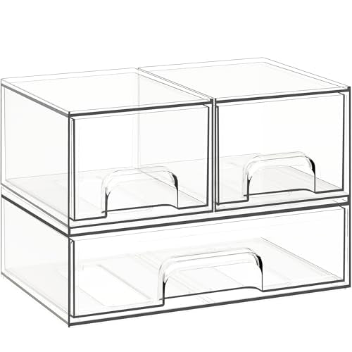 Criusia Stackable Storage Drawers, 3 Pack Clear Acrylic Makeup & - Image 2