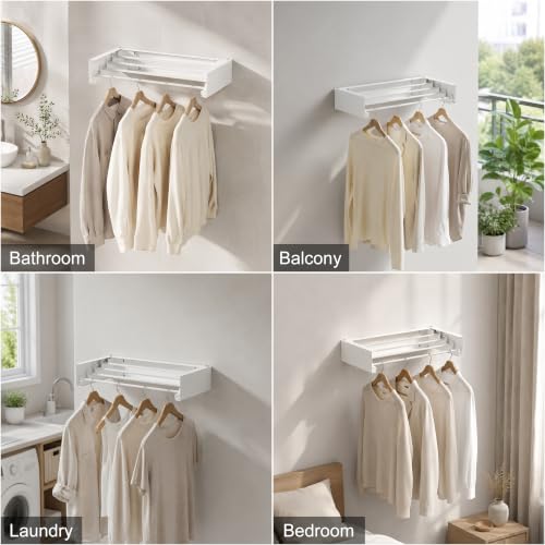Wall Mounted Clothes Drying Rack,White 19.7" - Image 7