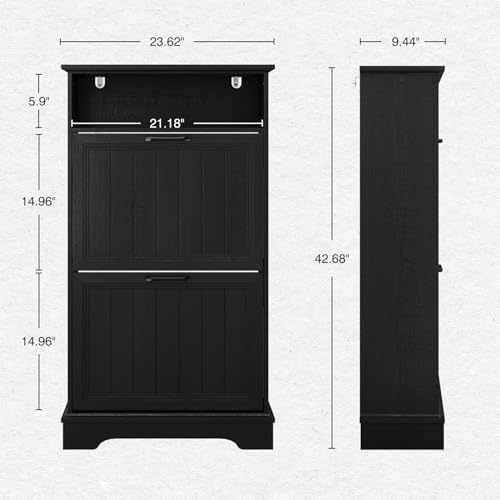 24" W Hidden Shoe Storage Cabinet with 2 Flip Drawers & - Image 3
