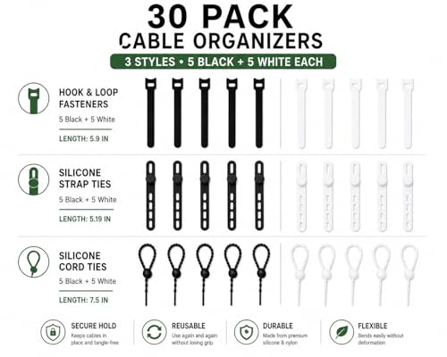 Cable Organizer Variety Pack – 30 Reusable Cord Ties - Image 7