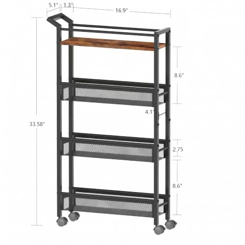 4 Tier Slim Rolling Storage Cart, 5.1 Inch Wide Narrow Storage - Image 3