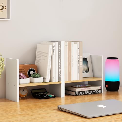 White Desk Organizers and Storage Small Desktop Bookshelf Length - Image 5
