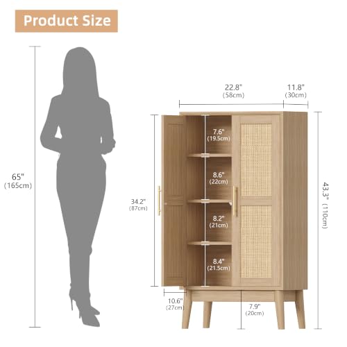 Keehusux 43" Tall Bathroom Storage Cabinet with Doors, Rattan - Image 3