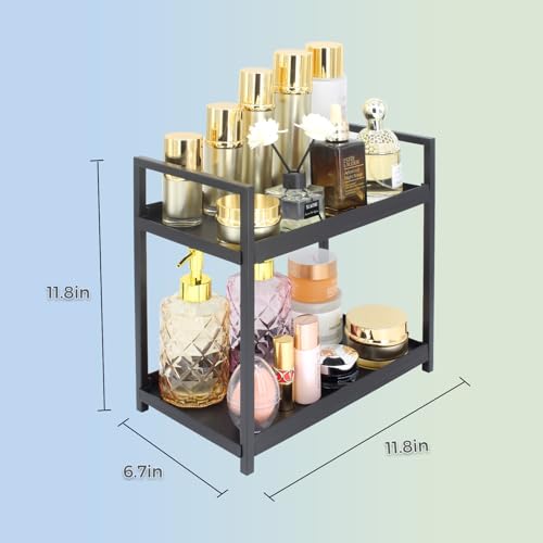 2-Tier Countertop Organizer, Storage Shelf for Bathroom-Black - Image 3