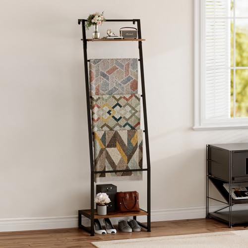 Blanket Ladder with Shelf, 6 Layer Wall-Leaning Blanket Rack - Image 2