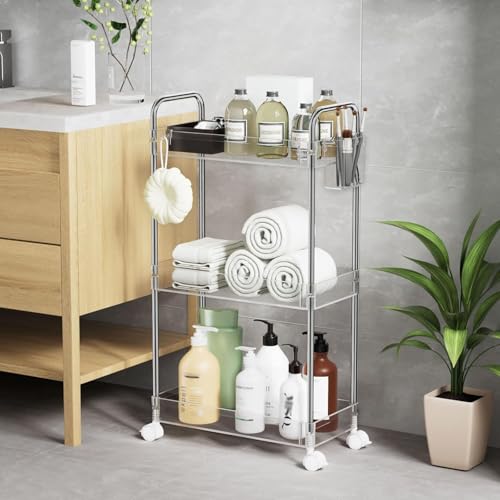 SPACEKEEPER 3 Tier Acrylic Storage Rolling Cart Clear Bathroom - Image 7