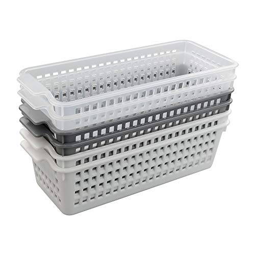 6-Pack Slim Plastic Storage Baskets Bin, Rectangle Basket Set - Image 6