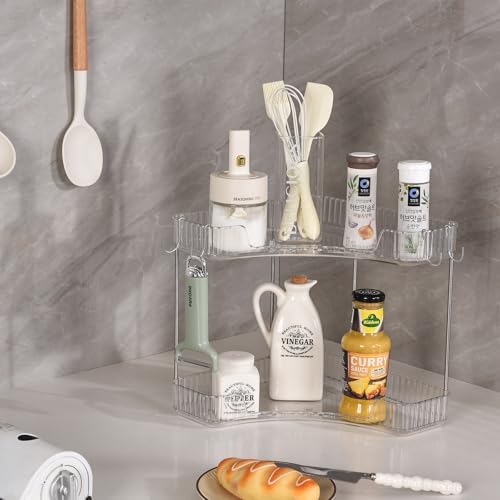 2-Tier Corner Bathroom Organizer Countertop with Hooks - Image 5
