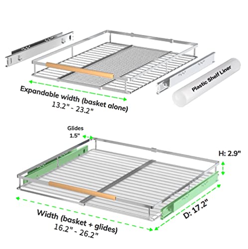 Pull-Out Cabinet Organizer, Stainless, 16.2-26.2 In, 1 Pack - Image 3