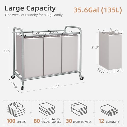 STORAGE MANIAC 3 Section Laundry Sorter, Laundry Hamper - Image 5