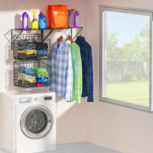 2 Pack Laundry Room Shelves with Wire Baskets, Over - Image 7