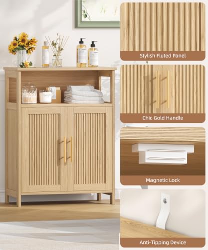 Keehusux Fluted Bathroom Storage Cabinet with 2 Doors & Shelf - Image 7