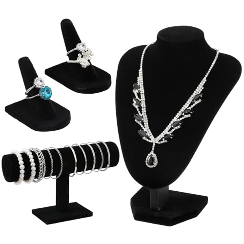 4 Pcs Velvet Jewelry Display Set Velvet Necklace Bust Holder - Image 2