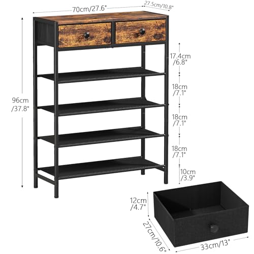 5 Tier Shoe Rack with 2 Drawers, Rustic Brown - Image 4