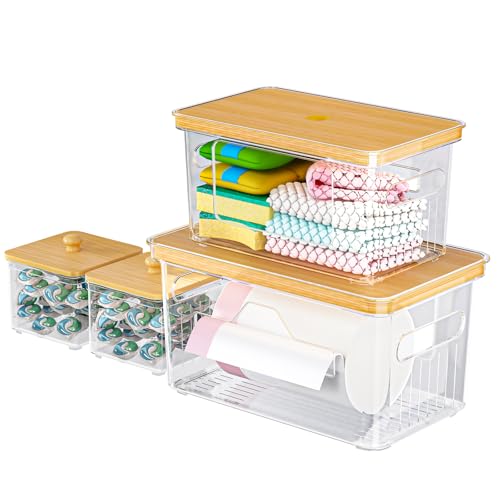 FELIZHOUSE 4 Pack Trash Bag Holder with Bamboo Lid, | All Products - Image 2