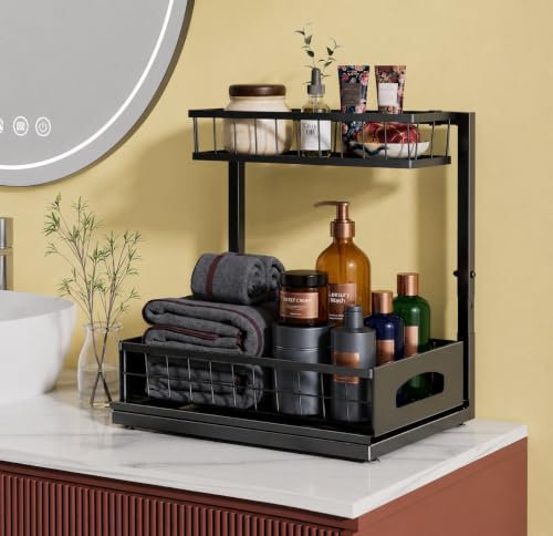 2 Tier Under Sink Organizer, Pull Out Sliding Drawer (Black) - Image 4