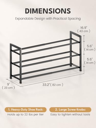 Bumusty 3 Tier Expandable Shoe Rack for Closet, Black - Image 3
