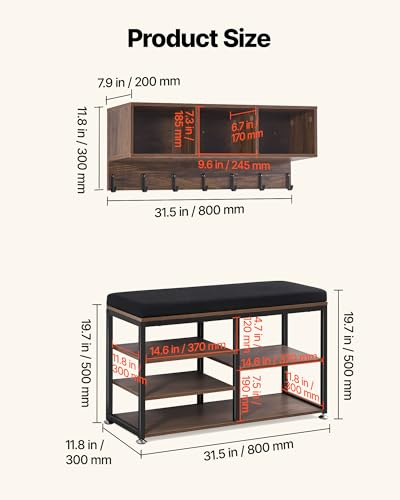 VEVOR Coat Rack with Shoe Bench, 3-in-1 Shoe Coat Rack - Image 3