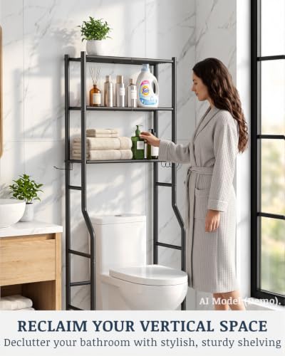 GloTika 3-Tier Over Toilet Storage Cabinet, No Drilling - Image 5