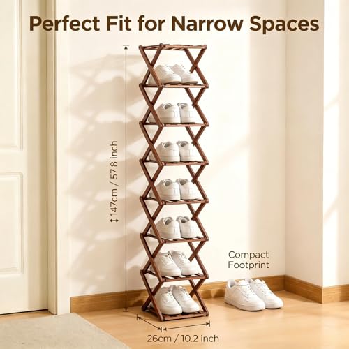 No Assembly Shoe Organizer, Foldable Bamboo Shoe Rack - Image 4