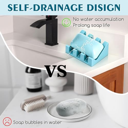 Self Draining Silicone Soap Dish Holder Waterfall Tray, 1 Pack - Image 5