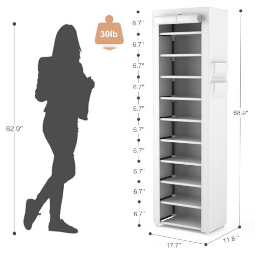 VTRIN Shoe Rack with Cover 10 Tier Vertical Narrow Tall Shoe - Image 4