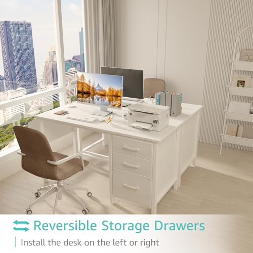Lufeiya White Desk with File Drawers Cabinet, 47 Inc | All Products - Image 5