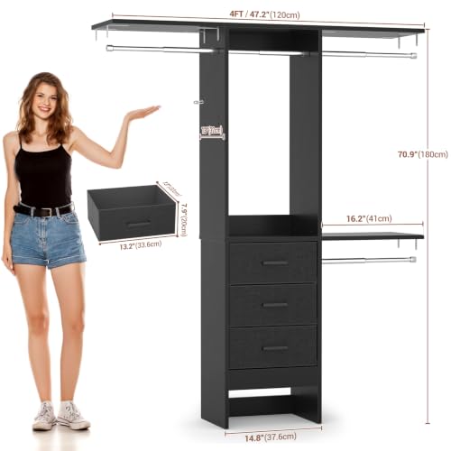 Besiost 4FT Small Closet System with 3 Fabric Drawers - Image 4