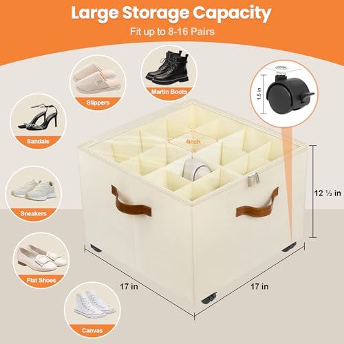 Foyego 2 Pack Shoe Organizer for Closet, Shoe Storage with Wheels - Image 3