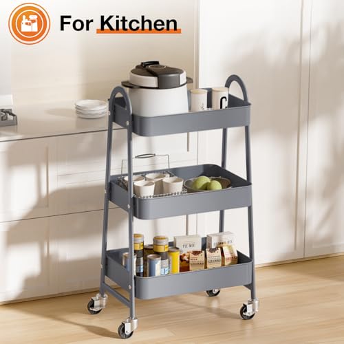 NEWBULIG 3-Tier Metal Rolling Cart with Lockable Wheels, Heavy - Image 7