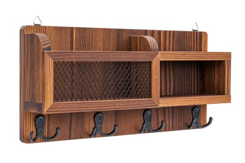 Key Holder Wall Mount with Mail Organizer and Shelf Rustic - Image 4